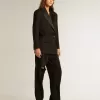 Damen-Smokingjacke aus schwarzer Wollgabardine Damen-Smokingjacke aus schwarzer Wollgabardine