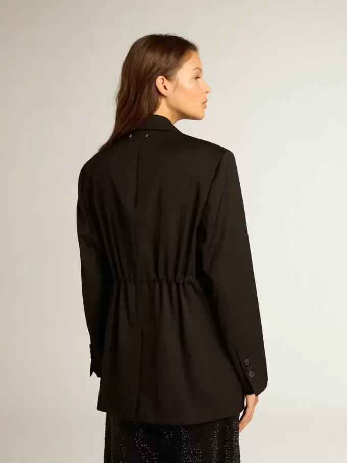 Damen-Smokingjacke aus schwarzer Wollgabardine Damen-Smokingjacke aus schwarzer Wollgabardine