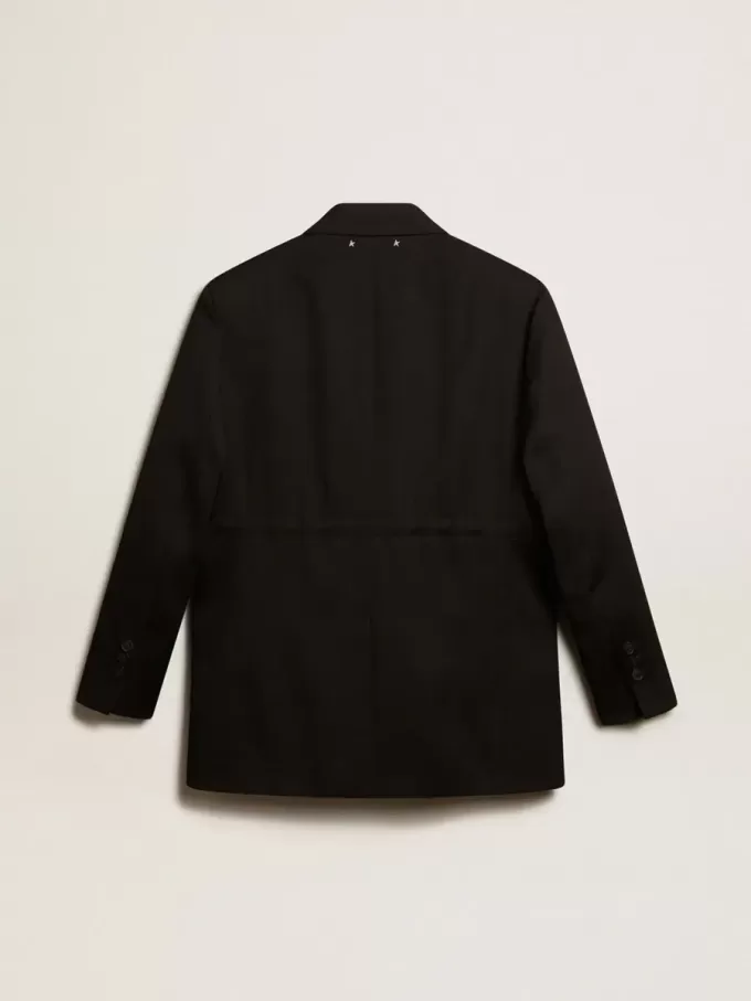 Damen-Smokingjacke aus schwarzer Wollgabardine Damen-Smokingjacke aus schwarzer Wollgabardine