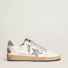 Damen-Sneaker „Ball Star” aus Nappaleder mit weißem Stern und glitzernder Fersenlasche
