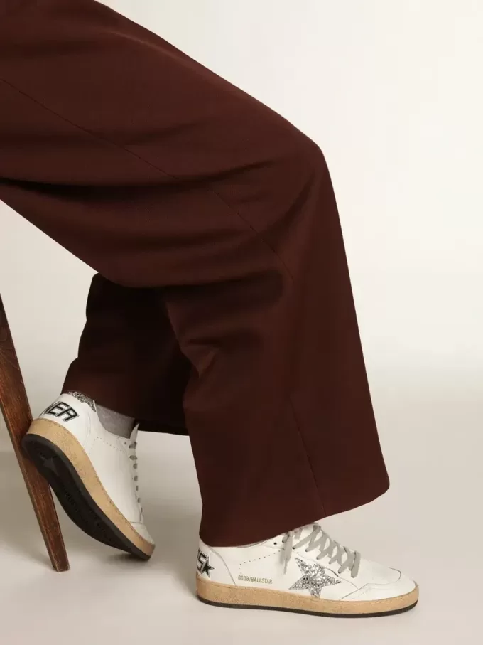 Damen-Sneaker „Ball Star” aus Nappaleder mit weißem Stern und glitzernder Fersenlasche