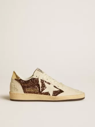 Damen-Sneaker „Ball Star” in Glitzeroptik mit Lederstern und metallischer Lederlasche am Fersenbereich
