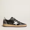 Damen-Sneaker „Ball Star” in Glitzeroptik mit Lederstern und metallischer Lederlasche am Fersenbereich