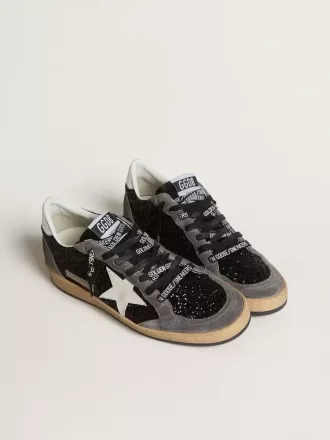 Damen-Sneaker „Ball Star” in Glitzeroptik mit Lederstern und metallischer Lederlasche am Fersenbereich