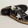 Damen-Sneaker „Ball Star” in Glitzeroptik mit Lederstern und metallischer Lederlasche am Fersenbereich