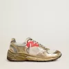 Damen-Sneaker Dad-Star aus Mesh und goldfoliertem Leder mit weißem Lederstern Damen-Sneaker Dad-Star aus Mesh und goldfoliertem Leder mit weißem Lederstern