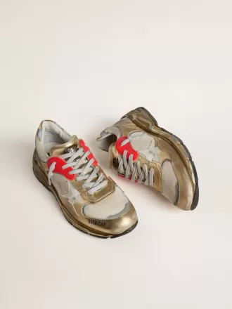 Damen-Sneaker Dad-Star aus Mesh und goldfoliertem Leder mit weißem Lederstern