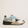 Damen-Sneaker Dad-Star aus Mesh und silberfarbenem Folienleder mit schwarzem Wildlederstern Damen-Sneaker Dad-Star aus Mesh und silberfarbenem Folienleder mit schwarzem Wildlederstern