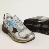 Damen-Sneaker Dad-Star aus Mesh und silberfarbenem Folienleder mit schwarzem Wildlederstern Damen-Sneaker Dad-Star aus Mesh und silberfarbenem Folienleder mit schwarzem Wildlederstern