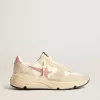 Damen-Sneaker „Running Sole” aus beigem Nylon mit rosa Lederstern und Fersenlasche Damen-Sneaker „Running Sole” aus beigem Nylon mit rosa Lederstern und Fersenlasche