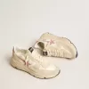 Damen-Sneaker „Running Sole” aus beigem Nylon mit rosa Lederstern und Fersenlasche Damen-Sneaker „Running Sole” aus beigem Nylon mit rosa Lederstern und Fersenlasche