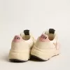 Damen-Sneaker „Running Sole” aus beigem Nylon mit rosa Lederstern und Fersenlasche Damen-Sneaker „Running Sole” aus beigem Nylon mit rosa Lederstern und Fersenlasche