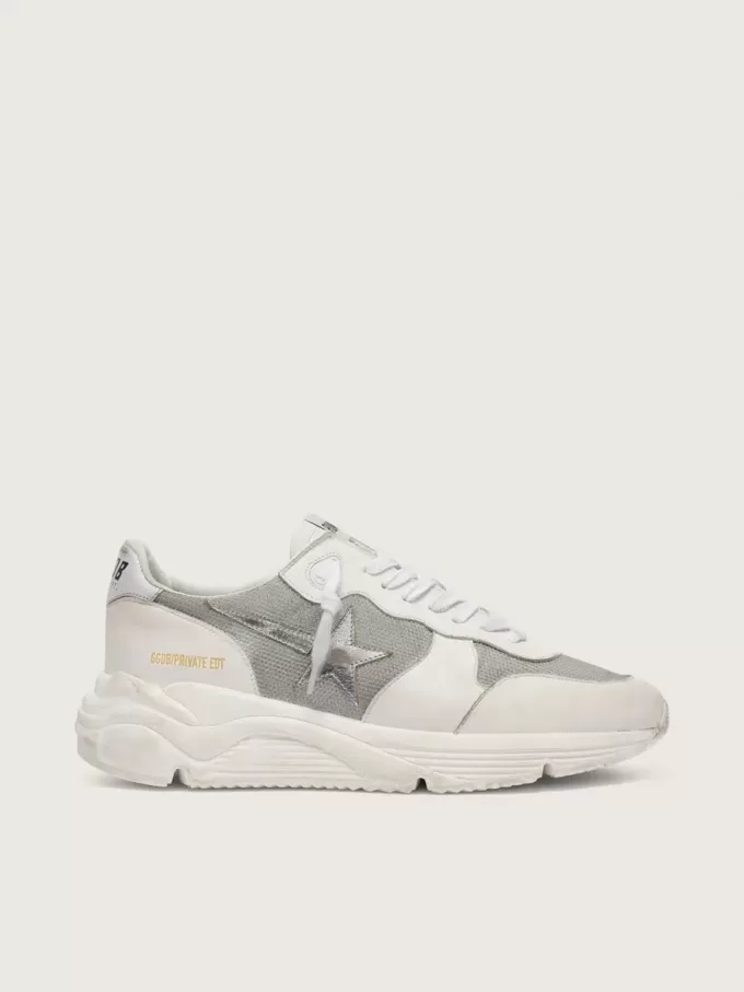 Damen-Sneaker „Running Sole” aus Mesh und Nubukleder mit silbernem Metallic-Lederstern