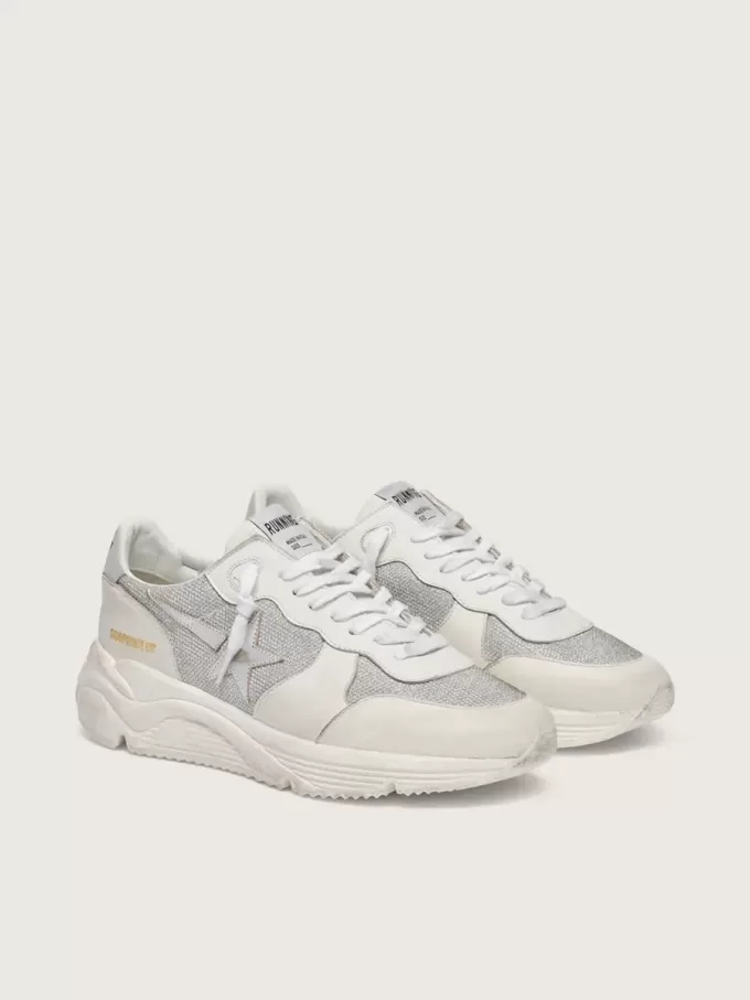 Damen-Sneaker „Running Sole” aus Mesh und Nubukleder mit silbernem Metallic-Lederstern