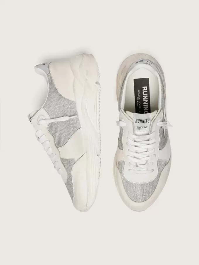 Damen-Sneaker „Running Sole” aus Mesh und Nubukleder mit silbernem Metallic-Lederstern