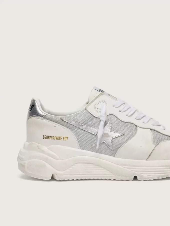 Damen-Sneaker „Running Sole” aus Mesh und Nubukleder mit silbernem Metallic-Lederstern