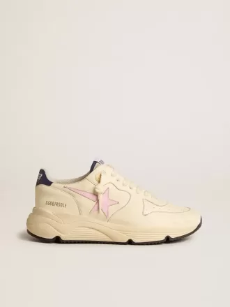 Damen-Sneaker „Running Sole” aus Nappaleder mit rosa Lederstern und blauer Lederlasche am Fersenbereich