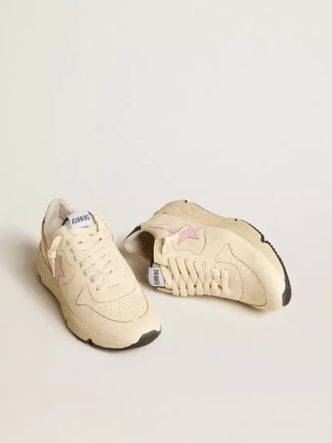 Damen-Sneaker „Running Sole” aus Nappaleder mit rosa Lederstern und blauer Lederlasche am Fersenbereich