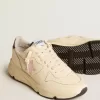 Damen-Sneaker „Running Sole” aus Nappaleder mit rosa Lederstern und blauer Lederlasche am Fersenbereich