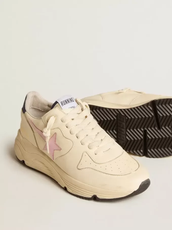 Damen-Sneaker „Running Sole” aus Nappaleder mit rosa Lederstern und blauer Lederlasche am Fersenbereich