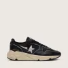Damen-Sneaker „Running Sole” aus schwarzem Nappaleder und Nylon mit silbernem Lederstern Damen-Sneaker „Running Sole” aus schwarzem Nappaleder und Nylon mit silbernem Lederstern