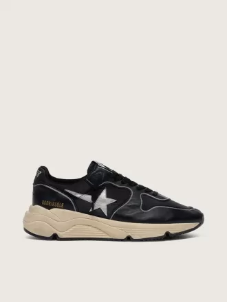 Damen-Sneaker „Running Sole” aus schwarzem Nappaleder und Nylon mit silbernem Lederstern