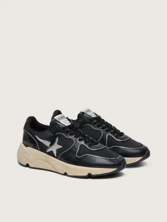 Damen-Sneaker „Running Sole” aus schwarzem Nappaleder und Nylon mit silbernem Lederstern