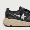 Damen-Sneaker „Running Sole” aus schwarzem Nappaleder und Nylon mit silbernem Lederstern Damen-Sneaker „Running Sole” aus schwarzem Nappaleder und Nylon mit silbernem Lederstern
