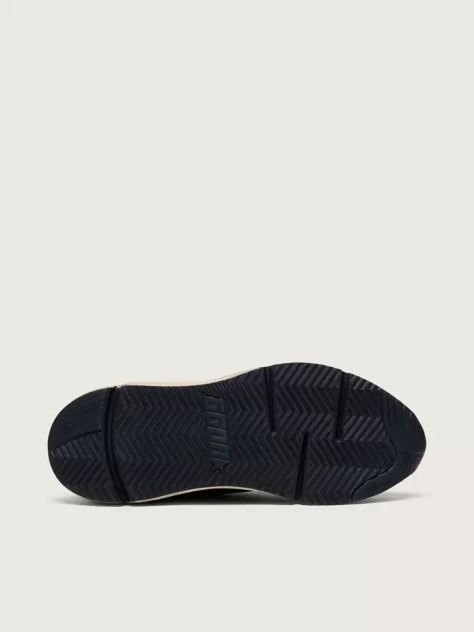 Damen-Sneaker „Running Sole” aus schwarzem Nappaleder und Nylon mit silbernem Lederstern Damen-Sneaker „Running Sole” aus schwarzem Nappaleder und Nylon mit silbernem Lederstern