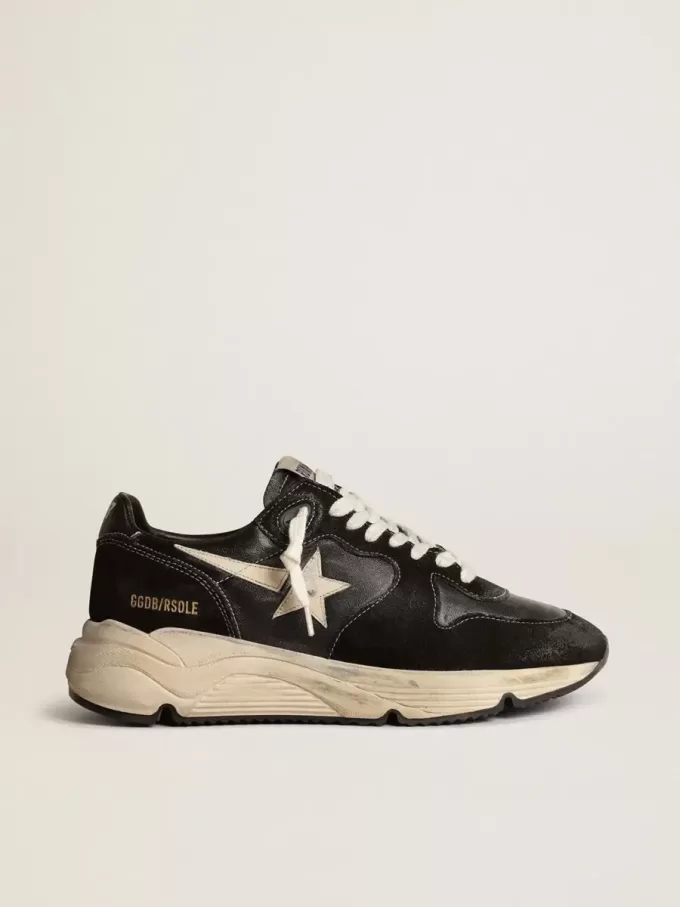Damen-Sneaker „Running Sole” aus schwarzem Nappaleder und Wildleder Damen-Sneaker „Running Sole” aus schwarzem Nappaleder und Wildleder