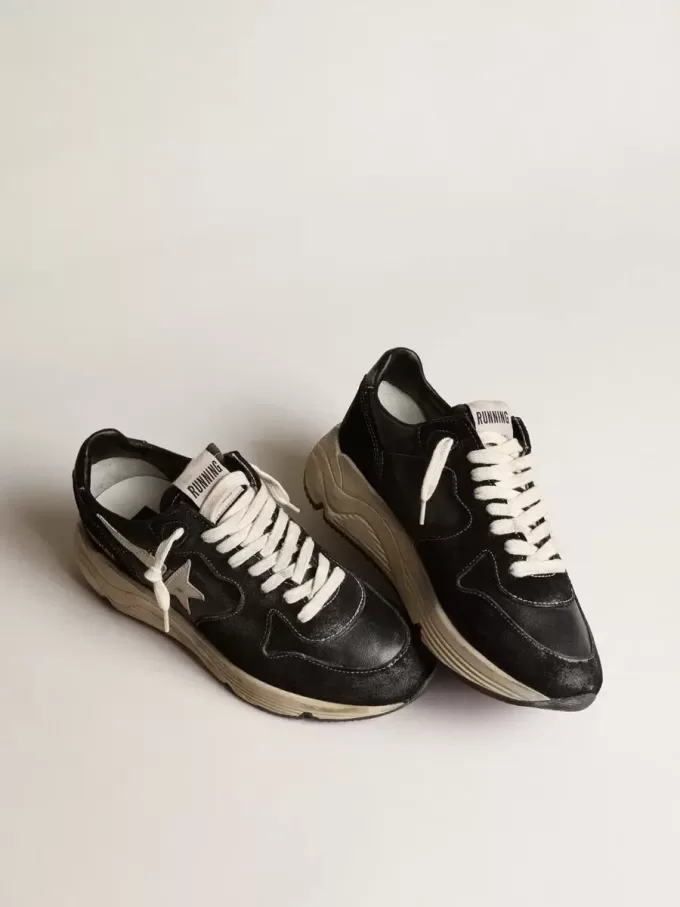 Damen-Sneaker „Running Sole” aus schwarzem Nappaleder und Wildleder Damen-Sneaker „Running Sole” aus schwarzem Nappaleder und Wildleder
