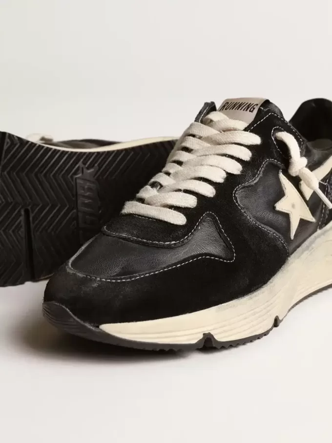 Damen-Sneaker „Running Sole” aus schwarzem Nappaleder und Wildleder Damen-Sneaker „Running Sole” aus schwarzem Nappaleder und Wildleder