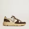 Damen-Sneaker „Running Sole LTD” aus Nappaleder und braunem Wildleder mit Swarovski-Kristallstern