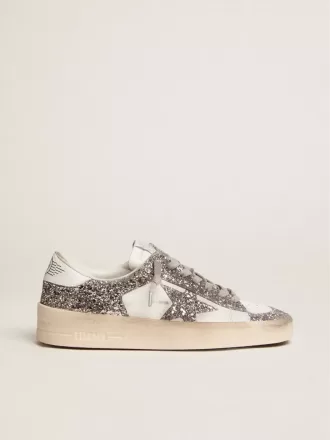 Damen-Sneaker „Stardan” aus weißem Leder mit Glitzer