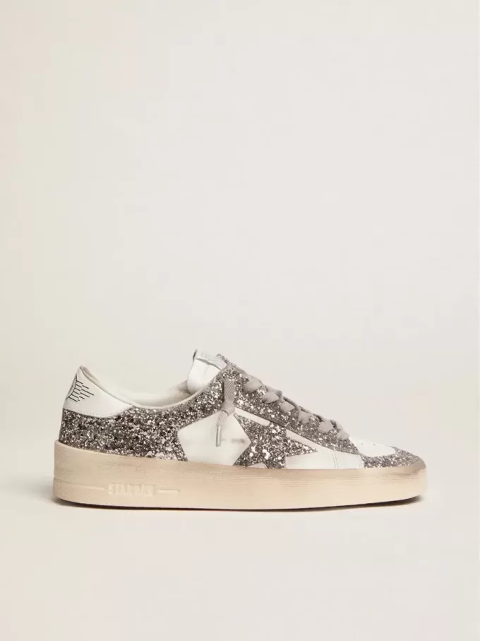 Damen-Sneaker „Stardan” aus weißem Leder mit Glitzer