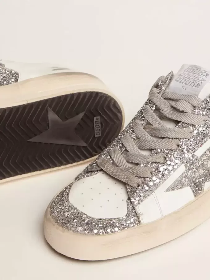 Damen-Sneaker „Stardan” aus weißem Leder mit Glitzer