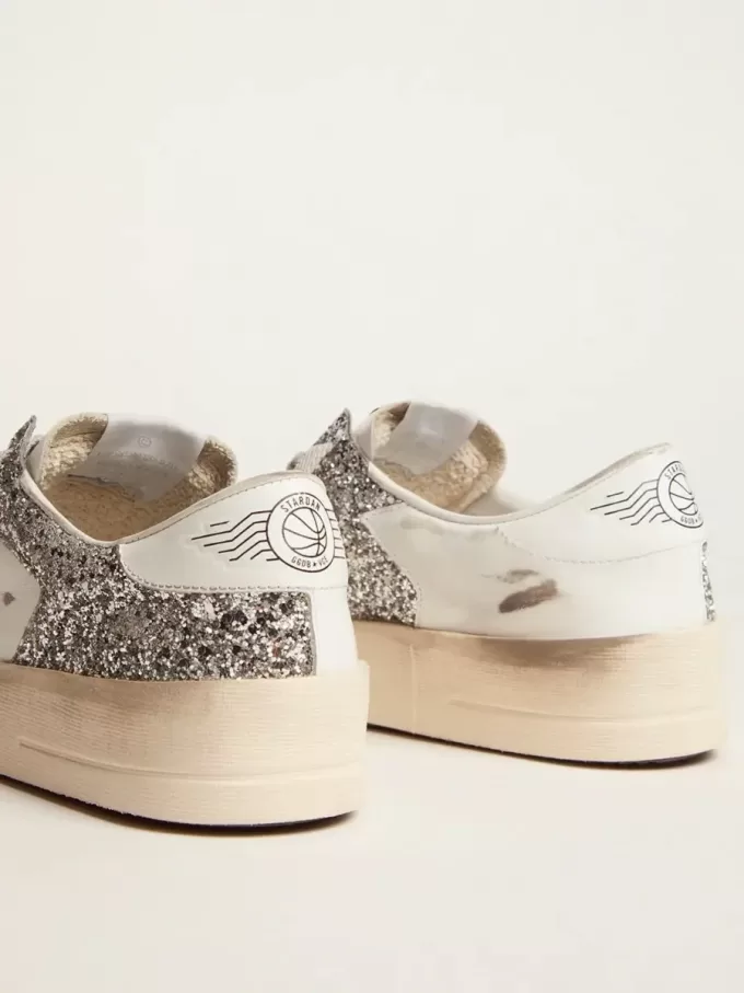 Damen-Sneaker „Stardan” aus weißem Leder mit Glitzer
