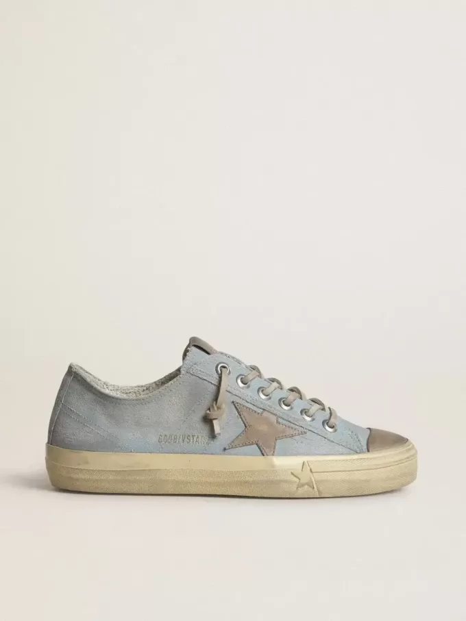 Damen-Sneaker V-Star aus hellblauem Canvas mit taubengrauem Lederstern Damen-Sneaker V-Star aus hellblauem Canvas mit taubengrauem Lederstern