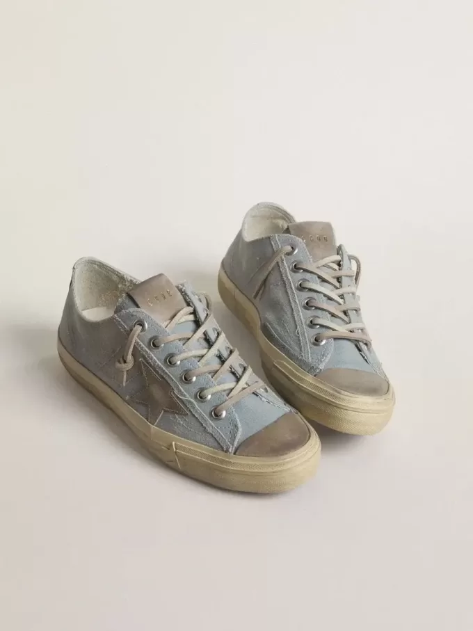 Damen-Sneaker V-Star aus hellblauem Canvas mit taubengrauem Lederstern Damen-Sneaker V-Star aus hellblauem Canvas mit taubengrauem Lederstern