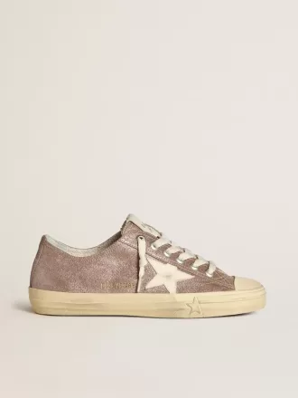 Damen-Sneaker „V-Star” aus hellbraunem Metallic-Wildleder mit cremefarbenem Lederstern