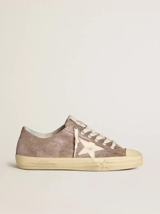 Damen-Sneaker „V-Star” aus hellbraunem Metallic-Wildleder mit cremefarbenem Lederstern Damen-Sneaker „V-Star” aus hellbraunem Metallic-Wildleder mit cremefarbenem Lederstern