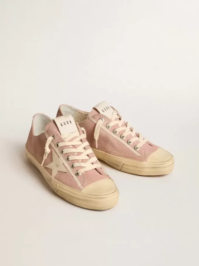 Damen-Sneaker V-Star aus rosa Wildleder mit cremefarbenem Lederstern