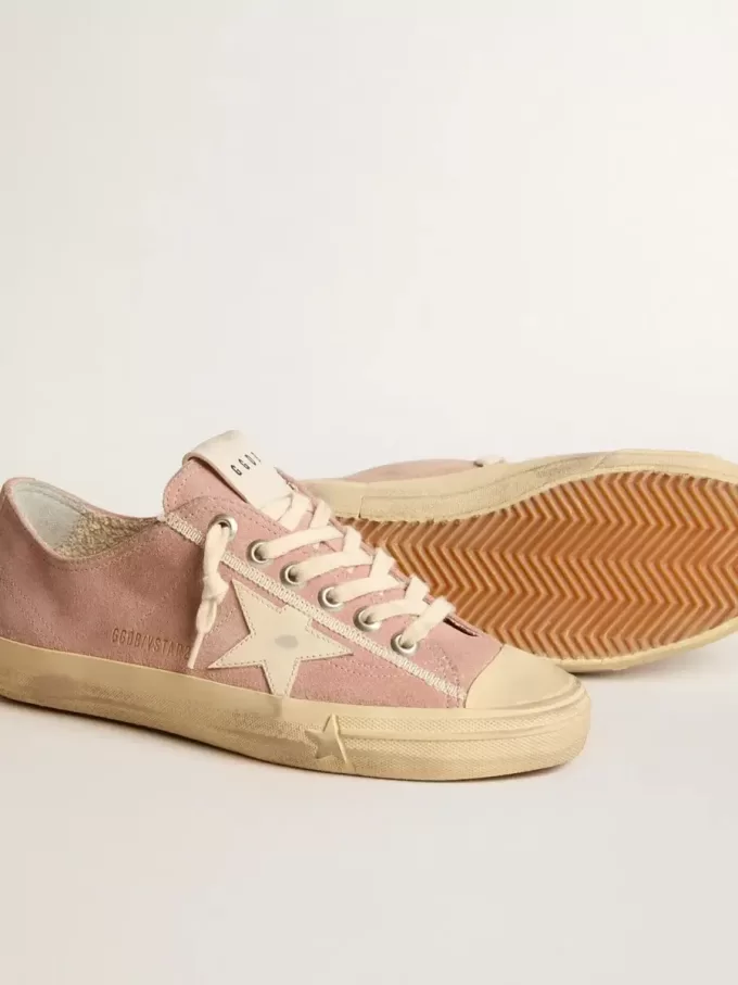 Damen-Sneaker V-Star aus rosa Wildleder mit cremefarbenem Lederstern