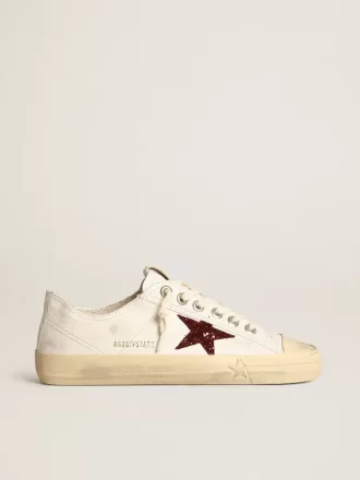 Damen-Sneaker V-Star aus weißem Nappaleder mit rotem Glitzerstern