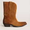 Damen-Stiefeletten aus tabakfarbenem Wildleder mit eingearbeitetem Stern Damen-Stiefeletten aus tabakfarbenem Wildleder mit eingearbeitetem Stern