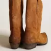 Damen-Stiefeletten aus tabakfarbenem Wildleder mit eingearbeitetem Stern Damen-Stiefeletten aus tabakfarbenem Wildleder mit eingearbeitetem Stern