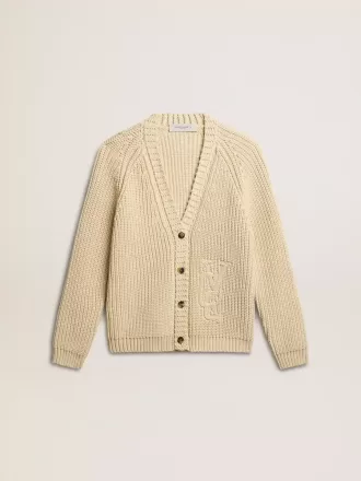 Damen-Strickjacke aus Baumwolle mit Stickerei auf der Vorderseite
