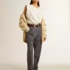 Damen-Strickjacke aus Baumwolle mit Stickerei auf der Vorderseite
