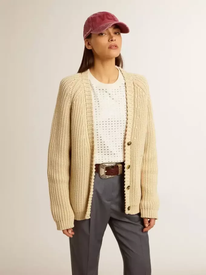 Damen-Strickjacke aus Baumwolle mit Stickerei auf der Vorderseite
