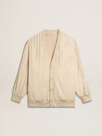 Damen-Strickjacke aus Seide und Viskose mit Nadelstreifenmotiv